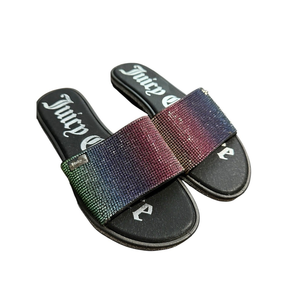 Juicy Couture Bling Slides Sandals Size 7 Rainbow‎ Rhinestone Shiny #S22-1